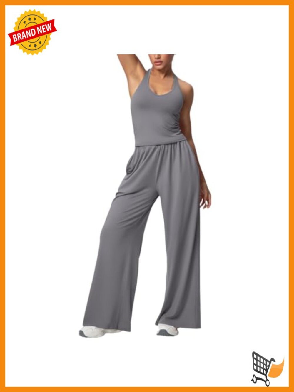 Women's 2 Piece Halter Top & Wide Leg Pants Workout Set Nylon Lounge